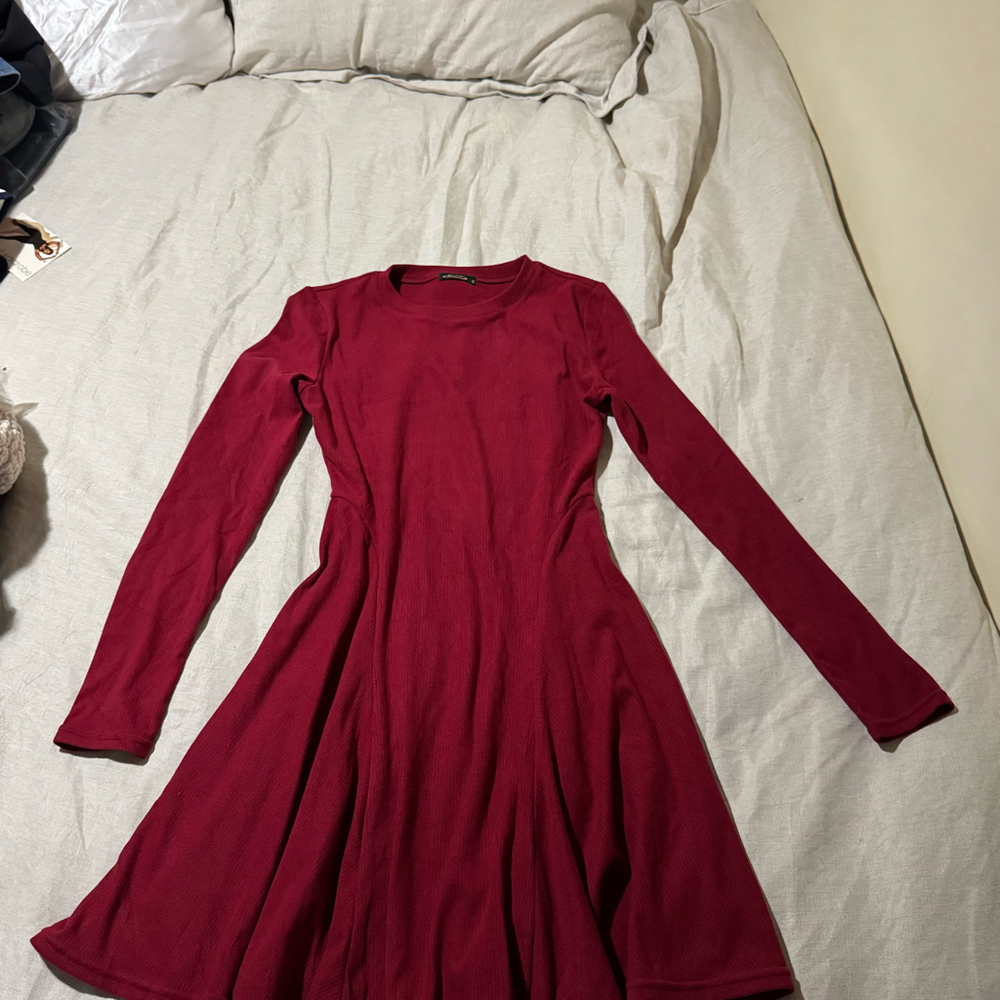 Ofeefan Women’s Burgundy Long Sleeve Fit & Flare Skater Dress Size Small